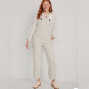 Slouchy Straight Ecru-Wash Workwear Jean Overalls Size 8